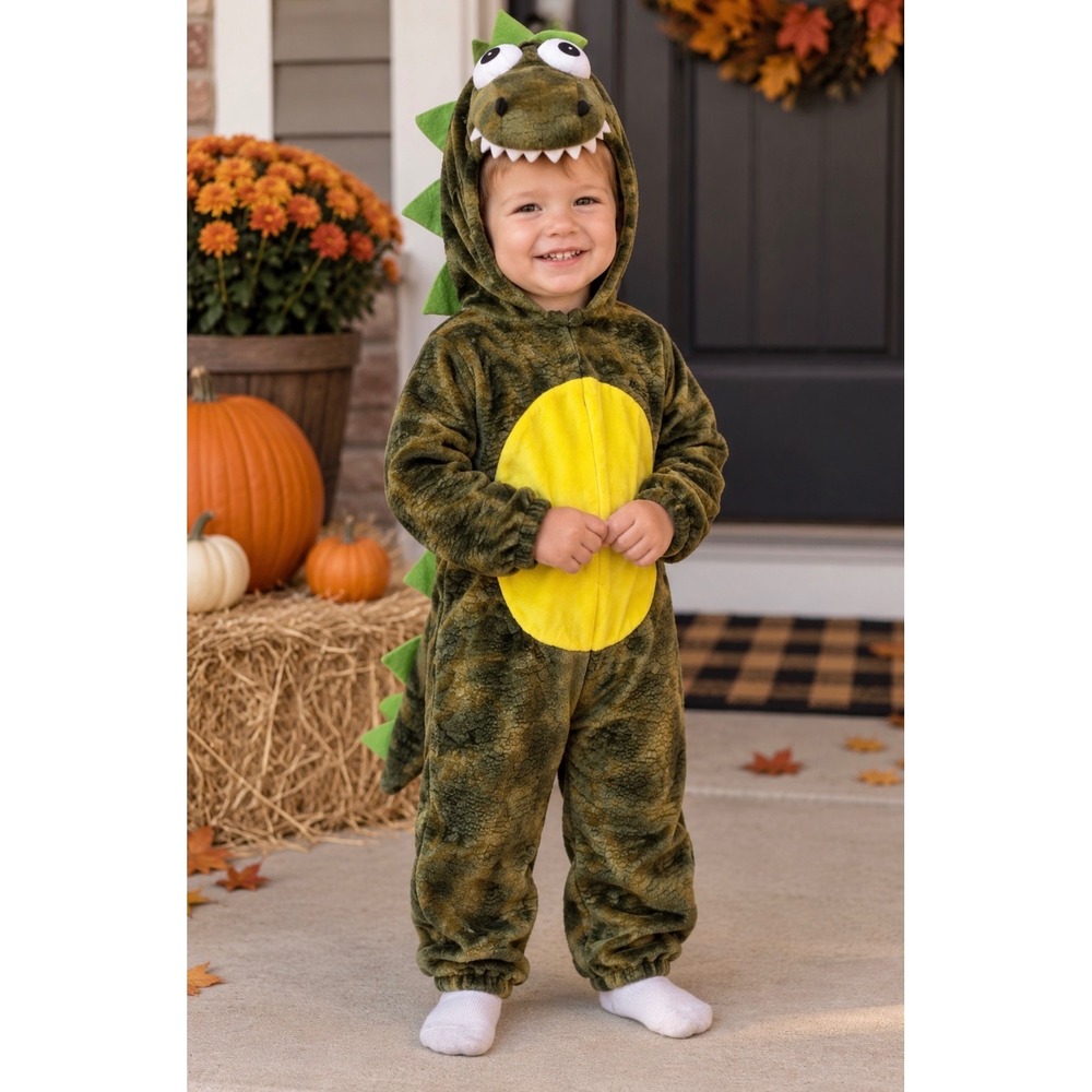 Toddler Boys 2T Green T-Rex Dinosaur Plush Hooded Halloween Costume